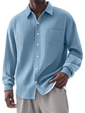 Men's Casual Simple Vertical Pit Strip Long-sleeved Lapel Shirt