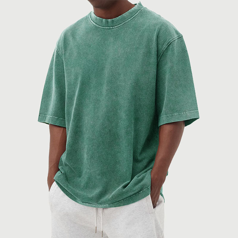 Men's Washed Distressed Cotton Daily Short-sleeved T-shirt